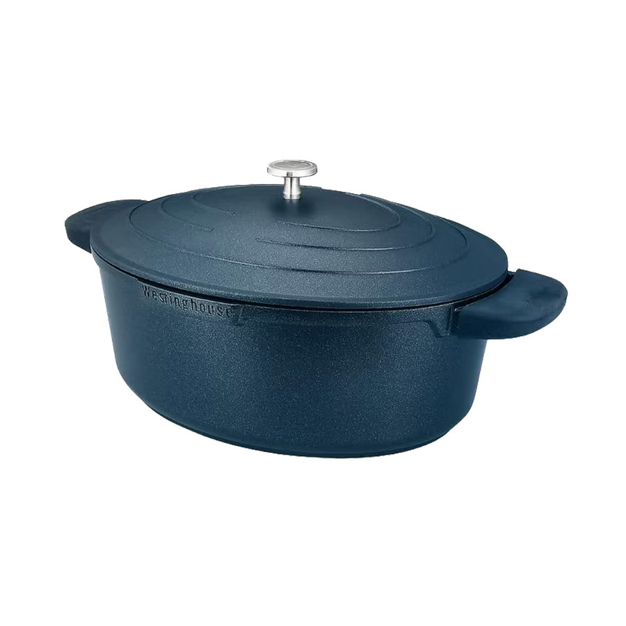 QuanTanium® Coating Cast Aluminium Roaster with Lid 32cm - Зууван шөлний өндөр тогоо цэнхэр өнгө