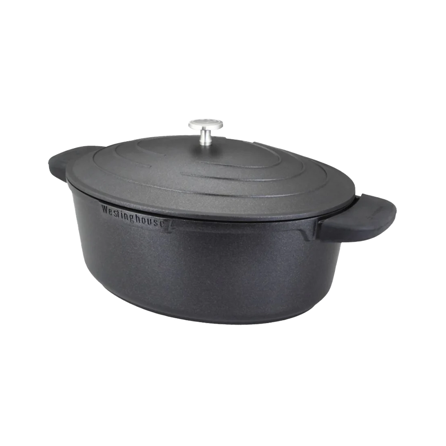 QuanTanium® Coating Cast Aluminium Roaster with Lid 32cm black - Зууван шөлний өндөр тогоо хар өнгө